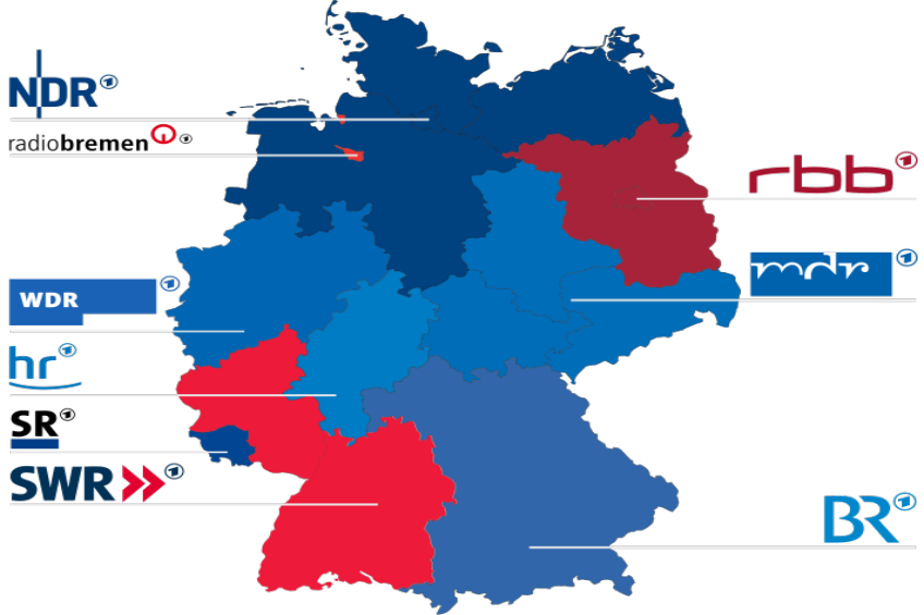 Eine Deutschlandkarte mit in rot und blau hervorgehobenen Bundesländern, die die Ergebnisse der Wahl 2016 zeigt, einschließlich der Namen der Kandidaten und des Wahldatums.