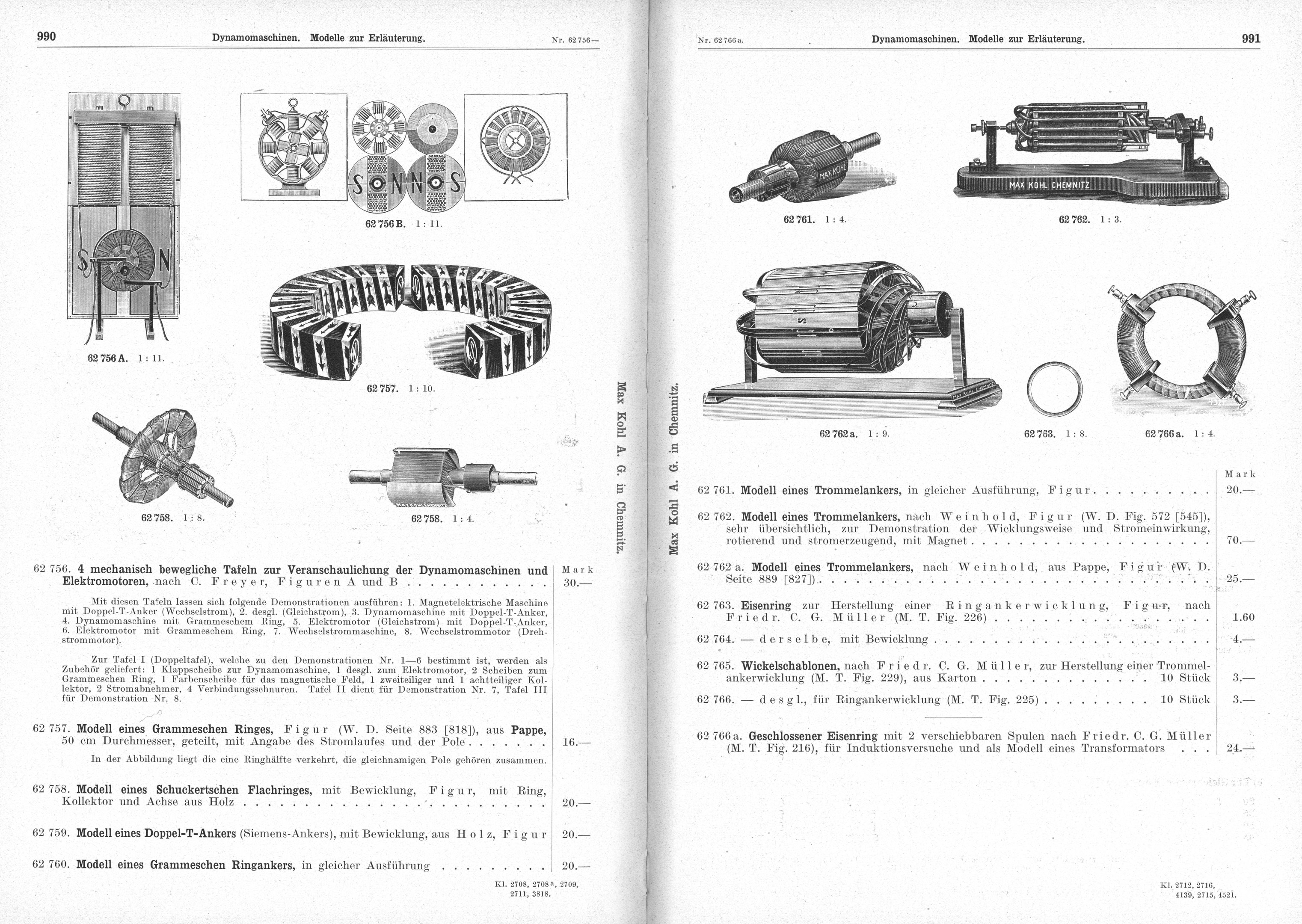 Offenes Buch mit detaillierten Illustrationen und Beschreibungen verschiedener Elektromotoren.