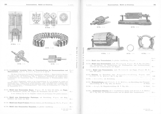 Offenes Buch mit detaillierten Illustrationen und Beschreibungen verschiedener Elektromotoren.