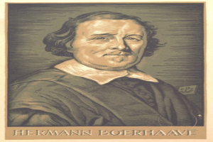 Porträt von Hermann Boerhaave, einem deutschen Philosophen, mit Text unten.