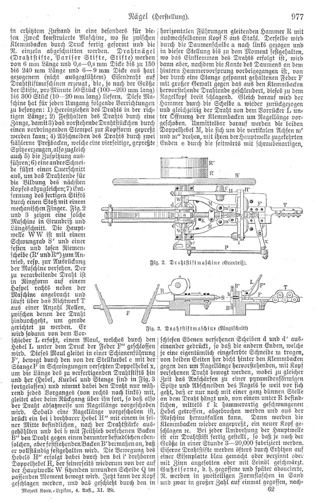 Eine Buchseite mit einer Zeichnung einer Maschine, auf der der Text "Deutsches Patent 977,977" steht und mehrere Bilder der Maschine zu sehen sind.