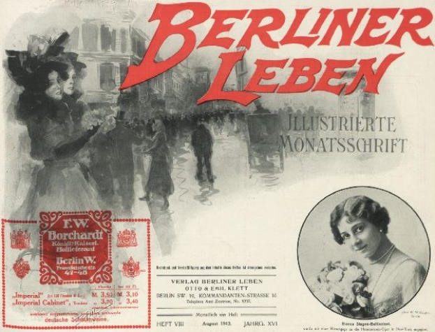 Werbeplakat für den Film "Berliner Leben" mit einer Gruppe von Menschen vor einem Gebäude und Werbetext.