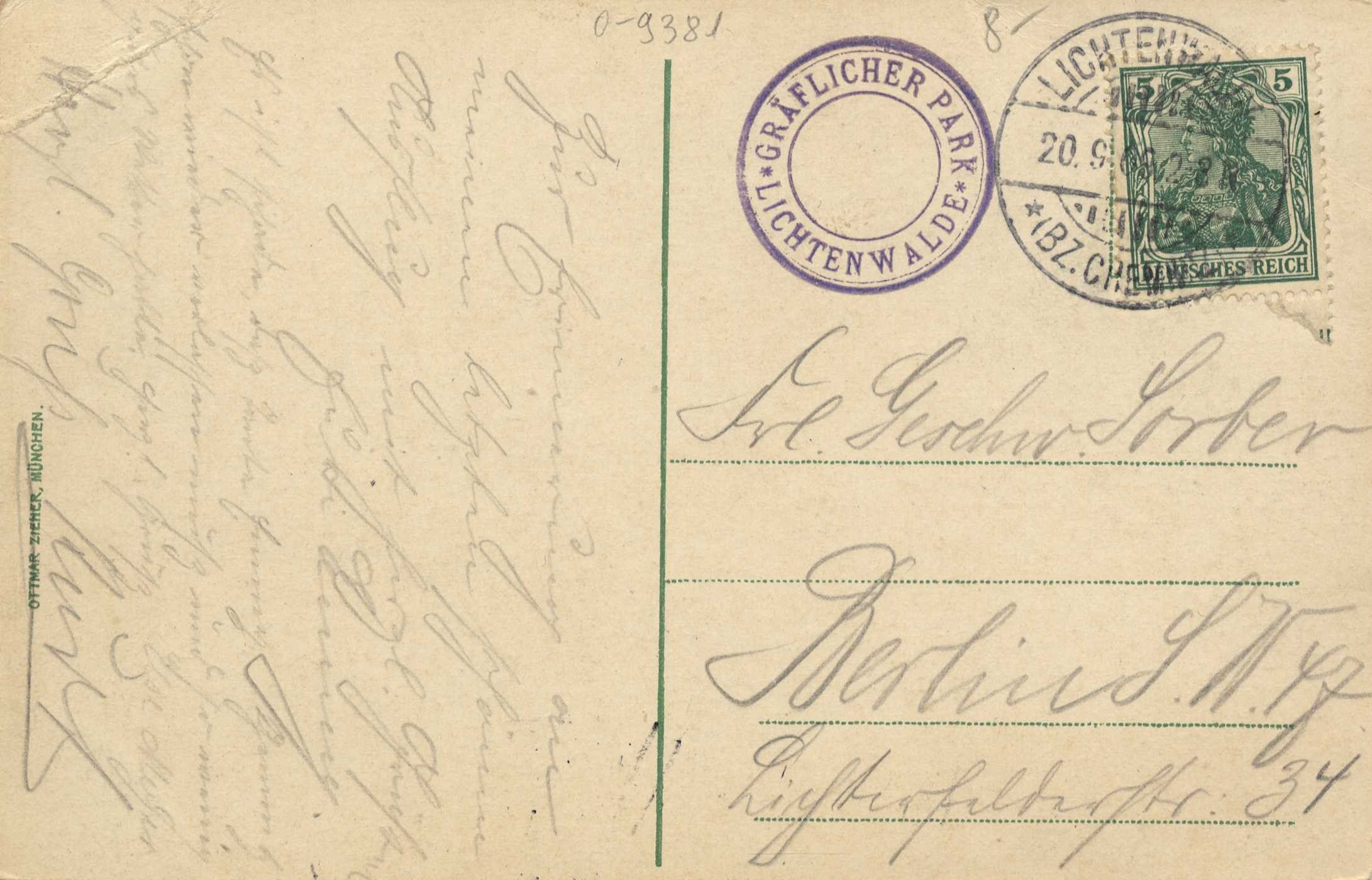 Alte Postkarte mit einer Briefmarke, die "Lichtenwald, Deutschland - Brief nach Deutschland" trägt, mit handgeschriebenem Text und zwei zusätzlichen Briefmarken in der oberen rechten Ecke.