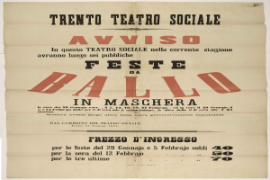 Alter Plakataufruf für ein Festival in Maschera, Italien, mit Textbeschreibung des Ereignisses.