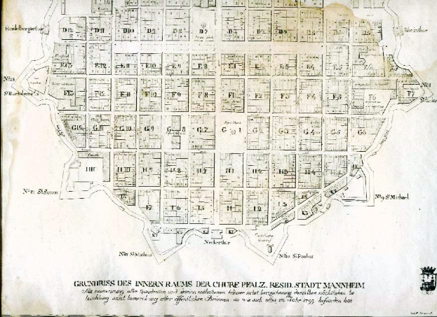 Ein altes, detailliertes Stadtplan von Berlin, Deutschland, auf schwarzem Hintergrund, der Straßen, Gebäude, Sehenswürdigkeiten und Text mit Straßennamen und Sehenswürdigkeiten zeigt.