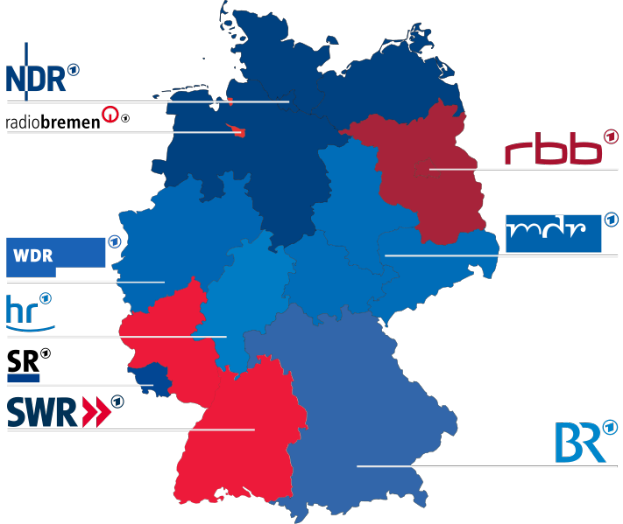 Eine Deutschlandkarte mit in rot und blau hervorgehobenen Bundesländern, die die Ergebnisse der Wahl 2016 zeigt, einschließlich der Namen der Kandidaten und des Wahltermins.