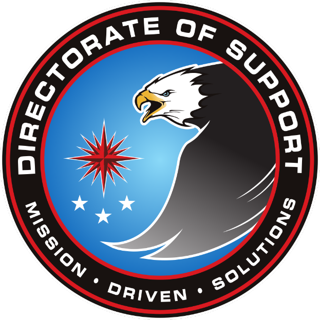Ein Logo mit dem Text "Directorate of Support Mission Driven Solutions" und einem Adlergraphik.
