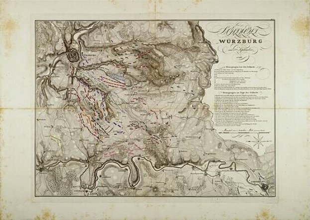 Alte detaillierte Karte von Würzburg, Deutschland, mit Textanmerkungen, die Straßen, Gebäude, Sehenswürdigkeiten, Bevölkerung und Straßen zeigen.