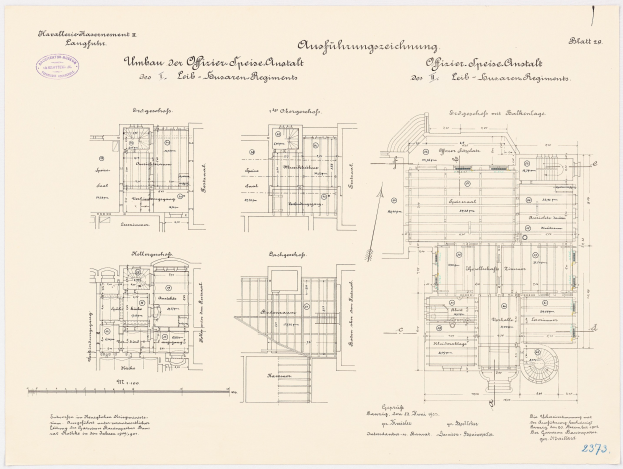 Schwarzer und weißer Grundriss des ehemaligen Bundeskanzleramts in der Bundesrepublik Deutschland, der detaillierte architektonische Planung und Text zeigt.
