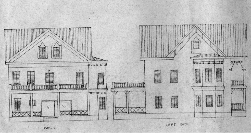 Eine Zeichnung von Häusern mit etwas Text.