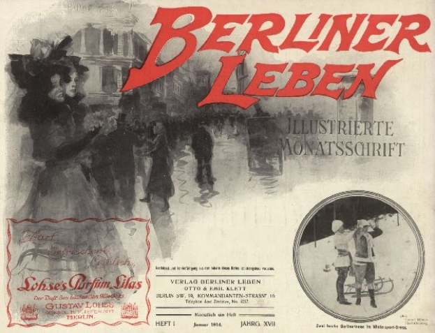 Umschlag eines alten Buches mit dem Titel "Berliner Leben" mit einer Illustration von Menschen in traditioneller deutscher Tracht.