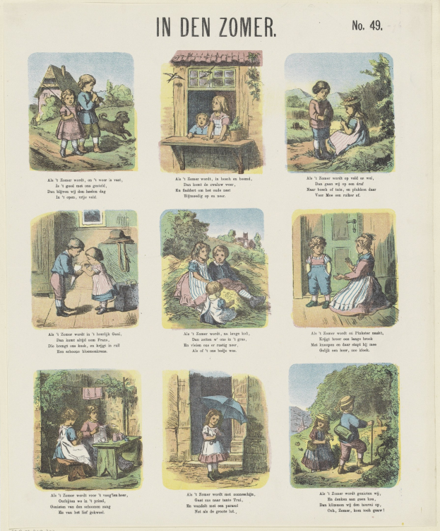 Ein buntes Kinderbild von Kindern, die in einem üppigen Garten spielen, mit spielerischem Text und strahlenden Gesichtern.