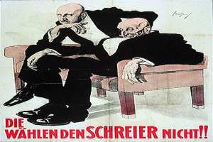 Ein deutscher Propagandaplakat für die NSDAP mit zwei Männern auf einem Sofa