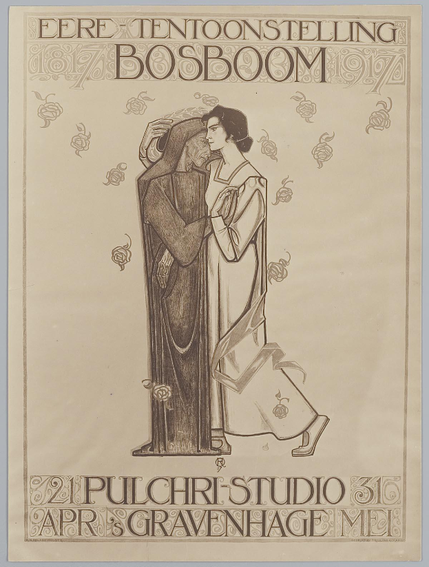 Ein Konzertplakat mit einem Mann im Anzug und einer Frau in einer Sch├╝rze, die nebeneinander stehen und beide ernst schauen.