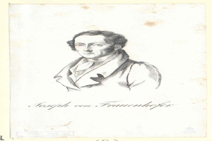 Ein Schwarz-Weiß-Zeichnung von Joseph von Frauenhofer, einem deutschen Komponist, auf einem Stück Papier mit etwas Text.