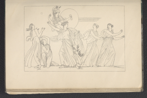 Ein Buchumschlag mit einer leuchtenden Illustration einer Gruppe tanzender Frauen in energischen, synchronisierten Posen, mit detaillierten Kleidungsstücken und Gesichtsmerkmalen.