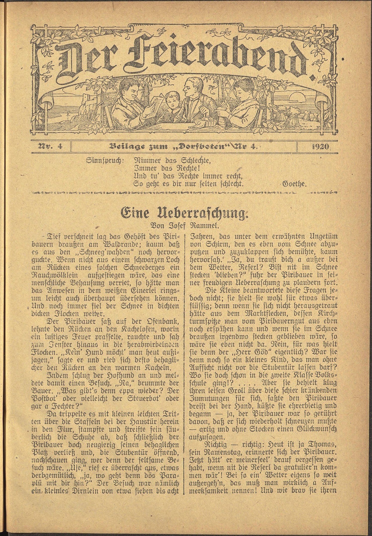 Ein offenes altes Buch mit einem Mann und einer Frau in traditioneller deutscher Kleidung auf dem Cover, die Seite an Seite mit einem Gefühl der Verbundenheit stehen, umgeben von Text in einer klassischen Schriftart.