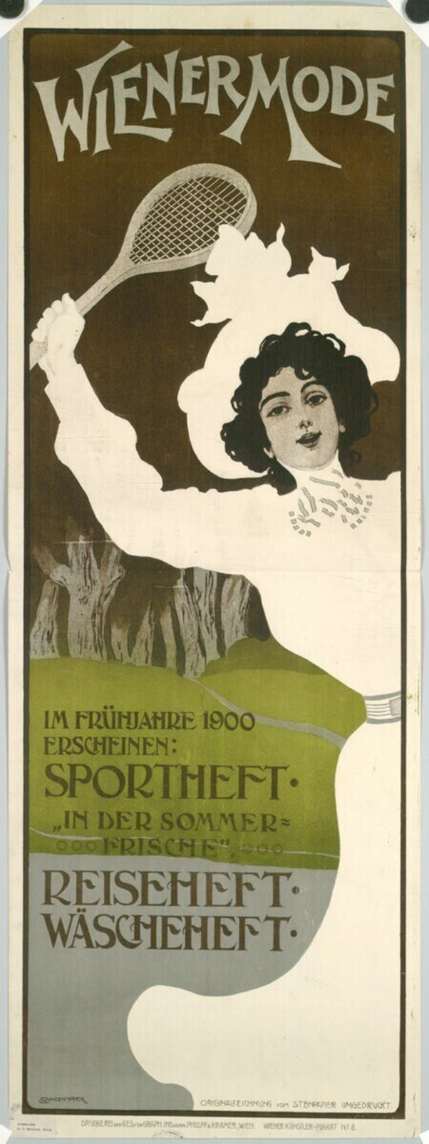 Plakat aus den 1920er Jahren, das ein Tennisturnier ankündigt und eine Frau mit einem Schläger zeigt.